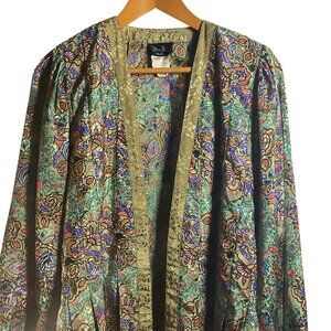 Vintage Diane Freis Original 80's Kimono Style Jacket Sz M L Georgette Pleated